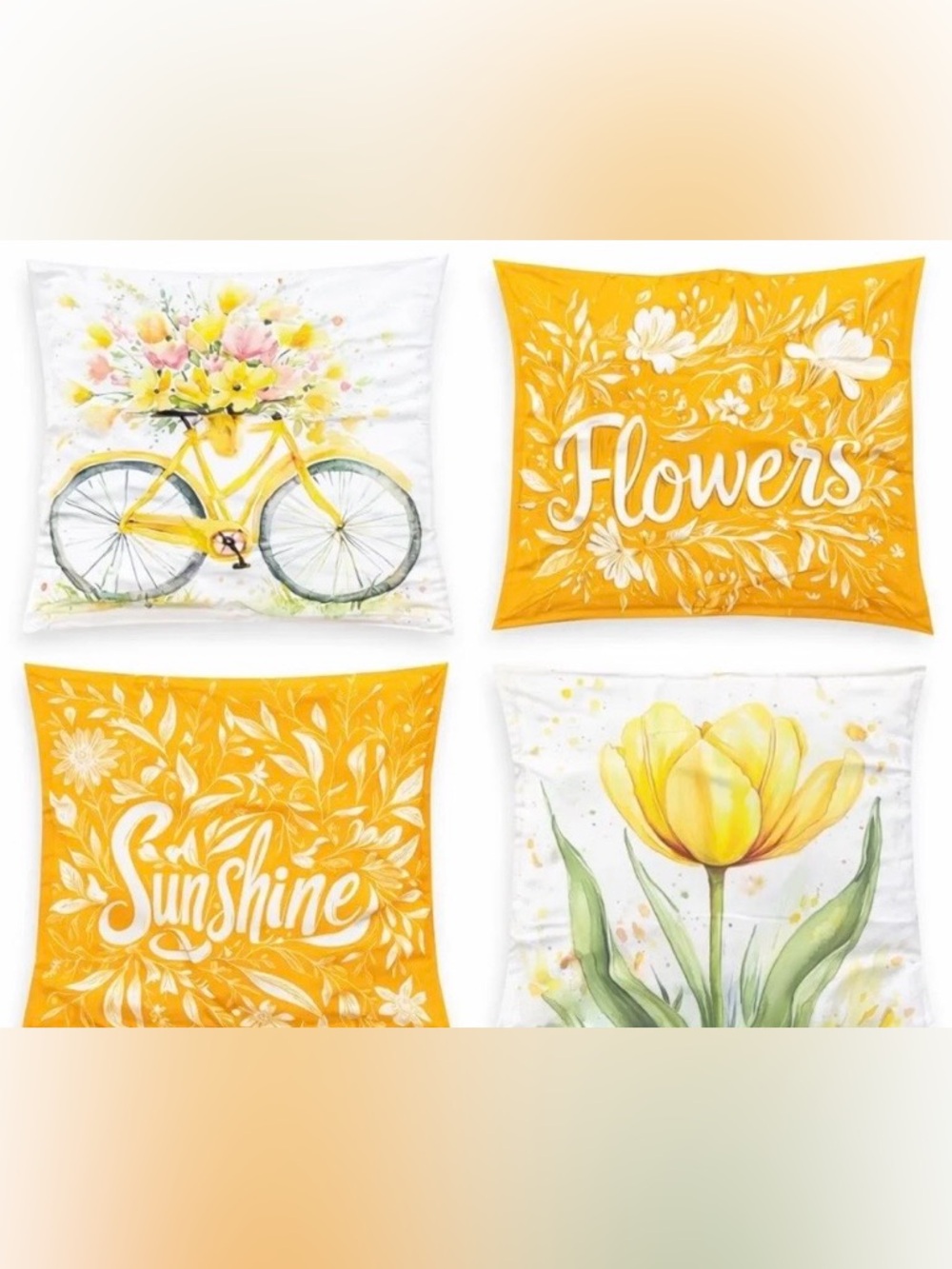 New: Set of 4 Yellow Floral Decorative Pillow Covers